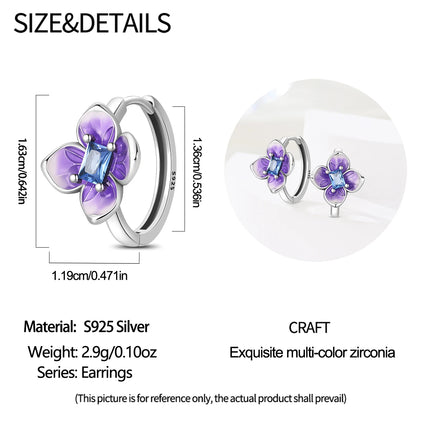 925 Sterling Silver Purple Butterfly Rainbow Flower Stud Earrings for Women Girl Ear Studs Jewelry Fashion Luxury Anniversary