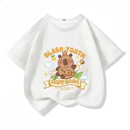 Cartoon Capybara Print Cotton Cool Children's T-shirt Short Sleeve Summer 100% Cotton New Fashion Boys Girls Tee Top Kid Clothes