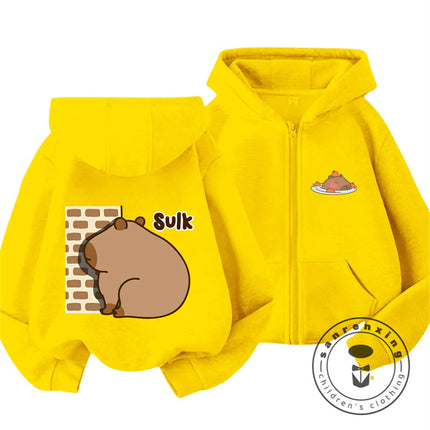 Kids Autumn Winter Capybara Hooded Zip Sweatshirt Boys Girls Cute Kawaii Trendy Cartoon New Style Hoodie 3 14Y