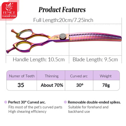 Fenice 7.25 Inch Professional Diamonds Screw Curved Chunker Scissors Pet Grooming Shears JP440C Thinner Shears for Dogs