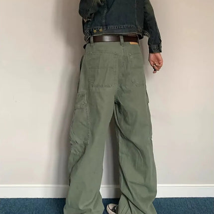 Retro American Multi-Pocket Pleated Work Pants Men's Loose Straight Leg Slimming Wide Leg Long Trousers for Men And Women