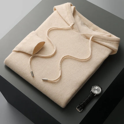 DjzDsm 100% Merino Wool Men's One-piece ready-to-wear Hoodie Knitted Sweatshirt Autumn Winter Casual Large Top Long Sleeved