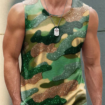3D Camouflage Printed Men's Tank Top Outdoor Running And Sports Men's Loose Sleeveless T-shirt Summer Daily Casual Men's T-shirt