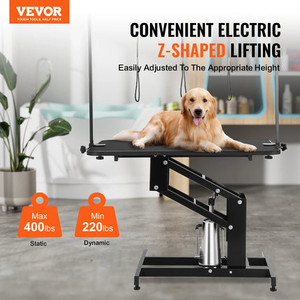 SucceBuy 43" Hydraulic Pet Grooming Table 400LBS Height Adjustable Dog Grooming Station with Arm Anti Slip Tabletop for Pets