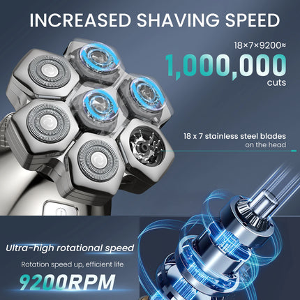 KENSEN 5 in 1 Electric Head Shaver Magnetic 7D Floating Blade Men's Grooming Kit Rechargeable Head Shaving Machine Beard Trimmer