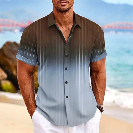 2024 Men's Gradient Striped Shirt Slim Breathable Fashion Short-sleeved High-quality Design Casual Button-down Shirts Male