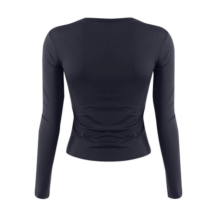 Women Fashion Casual Long Sleeve T-Shirt Lady Minimalist Style Solid Color Round Neck Top Female Casual Skinny Daily Clothes