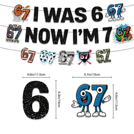 I WAS 6 NOW IM 7 Number 67 Themed Birthday Party Decoration Banner Balloon Cake Toppers＆ Make A Face DIY Stickers Creative Gift