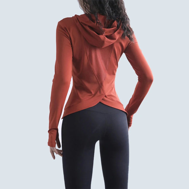 Yoga Hoodie Long Sleeve Women Breathable Long Sleeve Yoga Clothes Fitness Thumb Hole Mesh Breathable Yoga Hoodies Long T-shirt
