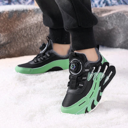 Children Sports Shoes New Rotating Buckle Winter Plush Warm Walking Shoes Boys Non Slip Lightweight Outdoor Running Tennis Shoes