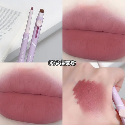 New Lip Liner Pen Matte Lipstick Pen Silver Long Lasting Lip Contouring Non Stick Lipliner Pencil Korean Makeup with Brush