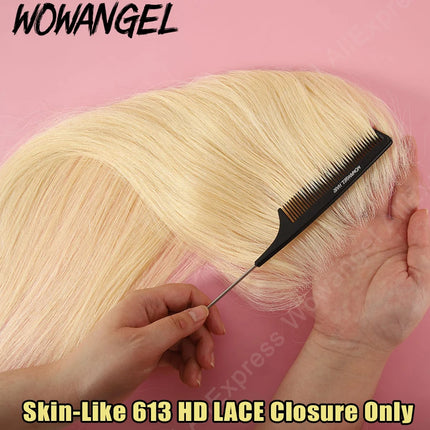 Wow Angel 6x6/5x5 HD Lace Frontal Only Human Hair PrePlucked 613 Blonde Real HD Lace Straight Closure Only Invisible For Women