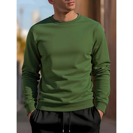 Men's Crew Neck Sweatshirts Solid Color Sweatwear Spring Outdoor Casual Daily Long Sleeve Pullover Hoodie Man Sportswear