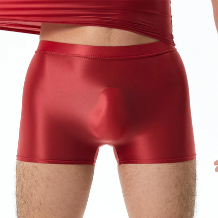 Mens Sexy Nylon Sheer Shiny Oil Boxer Shorts Underwear Solid Color Boxershorts Erotic Elastic Ice Silk Panties Underpants Cueca