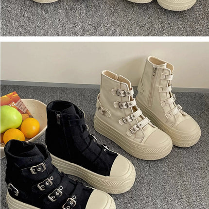 CHABELLA Women's High Top Canvas Shoe Design Buckle Strap Zip Simplicity Female Shoes 2025 High Street Grace Walking Shoes