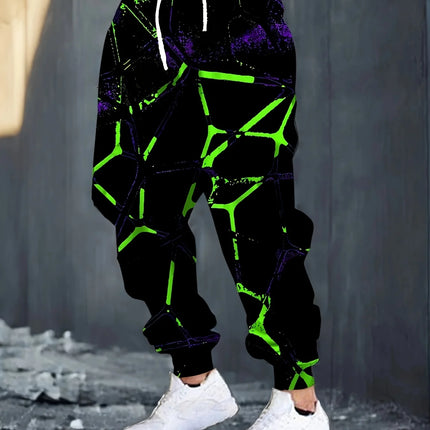 New Men's Autumn Neon Stripe Printed Soft and Comfortable Drawstring Pants Outdoor Urban Street Style Pants