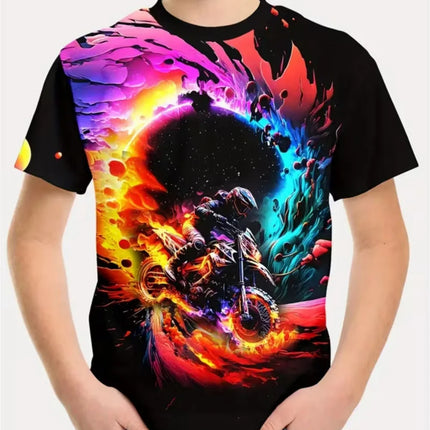 Motorcycle Rider Boys T-Shirt 3D Printed T-Shirt for Boy 2-10Y Short Sleeve Tee Top Baby Child Summer Trendy Street Children Top