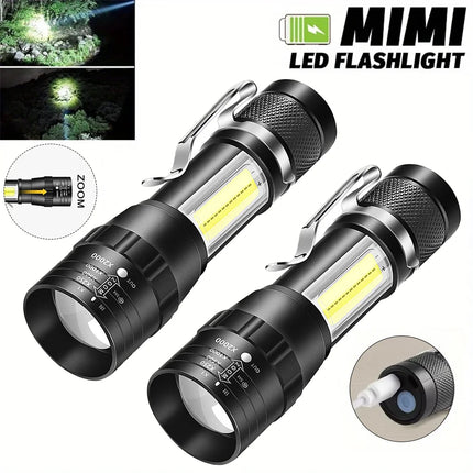 Powerful Mini LED COB Flashlight USB Rechargeable Zoomable Torch with Pen Clip Outdoor Camping Emergency Portable Flashlight