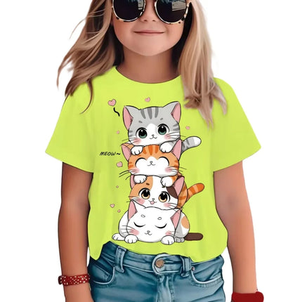 T-Shirts for Girls Fashion Capybara Children Clothes Summer Girls Clothes 7 to 8 Years Tops Cute Cat Printed Tees Child T-Shirt