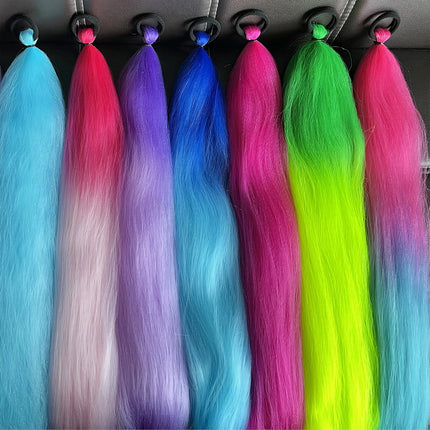 Veyda 2Pcs Synthetic Purple Braiding Hair Long Straight DIY Braided Pony Tail Hairpiece Women Hair Accessories for Stage Party