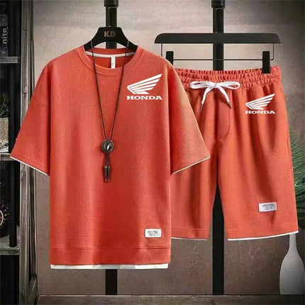 2026 Honda Logo Waffle Men's Summer Short Sleeve And Shorts Two Piece Sets Sports Casual Tracksuit Men Comfortable Cool Shorts O