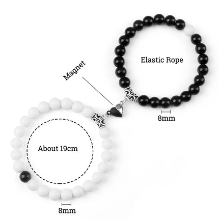 2Pcs/Set Sliver Black Color Magnet Pendant Bracelets 6MM 8MM White Porcelain Black Line Beads Couple Bracelet Jewelry Gift New