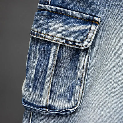 American Trendy Workwear Multi-Pocket Denim Shorts Men's Five-Point Pants Summer Loose Trendy Brand