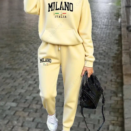 MILANO Pants Sets for Women Clothing High quality Sweatshirt Sweatpant Hoodie Suit 2 Piece Autumn Winter Outfits Woman Tracksuit