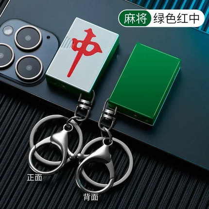 Metal Poker Keychain Pendant Inflatable Lighter Mini Compact Side Slip Butane Open Fire Outdoor Portable Lighter Men's Gift