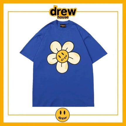 Drew House New Men's Clothing Flower Printed Logo T Shirt Men's and Women's Printed Loose Short Sleeve T-Shirt Ropa Hombre