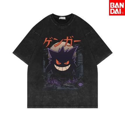 Pokemon Gengar T Shirt Men 2026 Summer Vintage Acid Wash Oversized Tee Japanese Anime Streetwear Hip Hop Harajuku Y2k