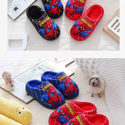 Children Cartoon Spider Print Cotton Slipper Soft Autumn Winter Warm Baby Boys Girl Indoor Home Bedroom Cotton Shoes Size 24-31