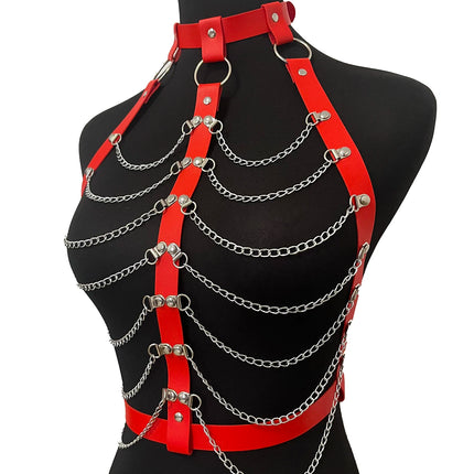 Women Sexy Chest Harness Leather Lingerie Suspenders Chain Collar Bra Bondage Belt Gothic Fetish Clothing Sex Toys Accessorie