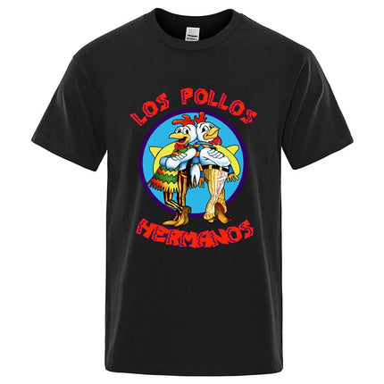 Summer Men's High Quality LOS POLLOS Hermanos Funny Printed T-Shirt Casual Cotton Breathable T-shirt Chicken Brothers Tees Top