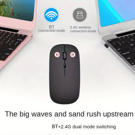 Wireless Mouse Slim Bluetooth-compatible 2.4G Computer Mice Portable Rechargeable Cordless Mouse for iPad Laptop Desktop