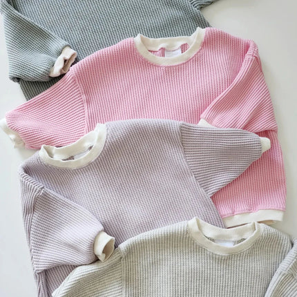 2023 Baby Waffle Sweatshirt Romper Newborn Infant Baby Girls Boys Cotton Oversized Romper Long Sleeve Toddler Clothes Jumpsuits
