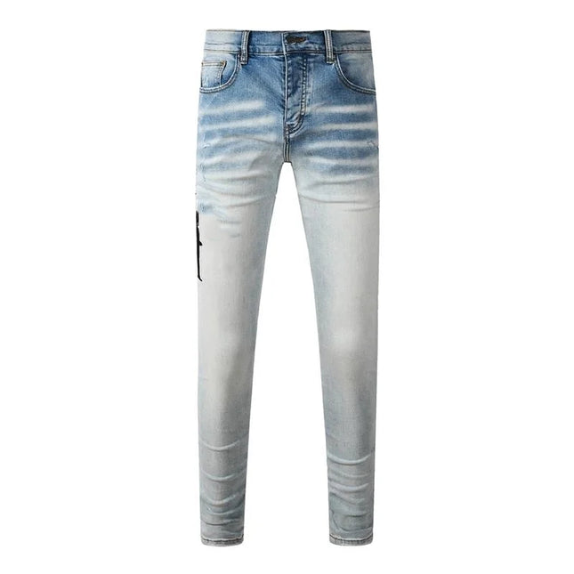 Fashion Americans Brands Men's Jeans Luxury Streetwear Holes Long Trousers Quality Male Stretch Slim Pants Skinny Trousers