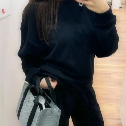 Simple Classic Letter Loose Casual Sports Top Spring Black Red Round Neck Sweatshirts Fashion Trends Solid Long Sleeves Top