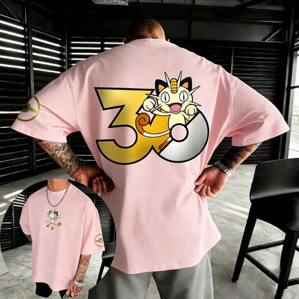 2026 Pokémon 30th Anniversary Meowth Printed T-shirt Summer New Men's and Women's Loose Casual Hip Hop Trendy Short Sleeve Top