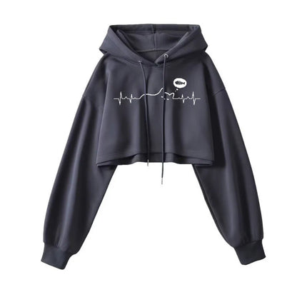 Sexy Short Hooded Sweatshirts Women Fashion Solid Color Long Sleeve Crop Tops Korean Streetwear Pullover Hoodies Female