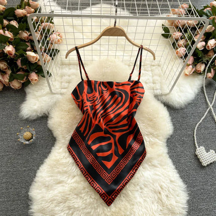 Women's Slim Fit Printed Tank Top Knot Back Design Versatile Strapless Top Commute Style Summer Collection