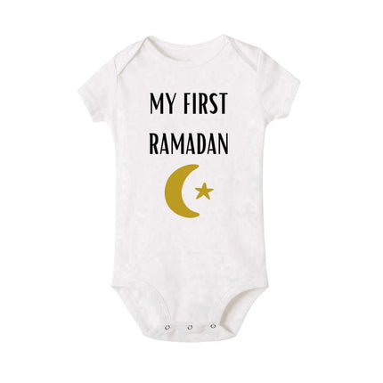 My First Eid Printed Baby Romper Newborn Islamic Muslim Holiday Outfit Eid Ramadan Infant Short Sleeve Romper Toddler Jumpsuit