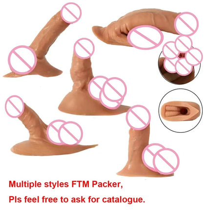 Multiple Styles FTM Packers Wholesale 2-in-1 Ultra Soft Silicone Hollow Penis Sleeve with Large Scrotum Prosthetic Stroker