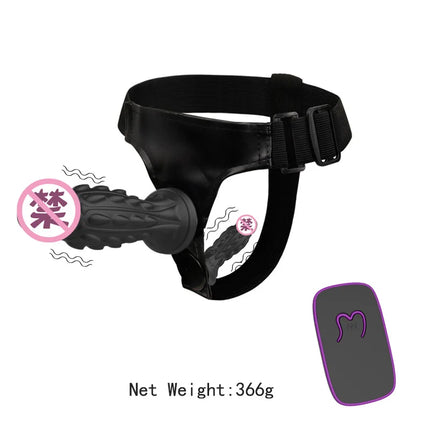 10-Frequency Vibrating Strap On Dildo Harness Silicone Remote Control Vibrator Sex Toy for Women Lesbian Couples Hands-Free Play