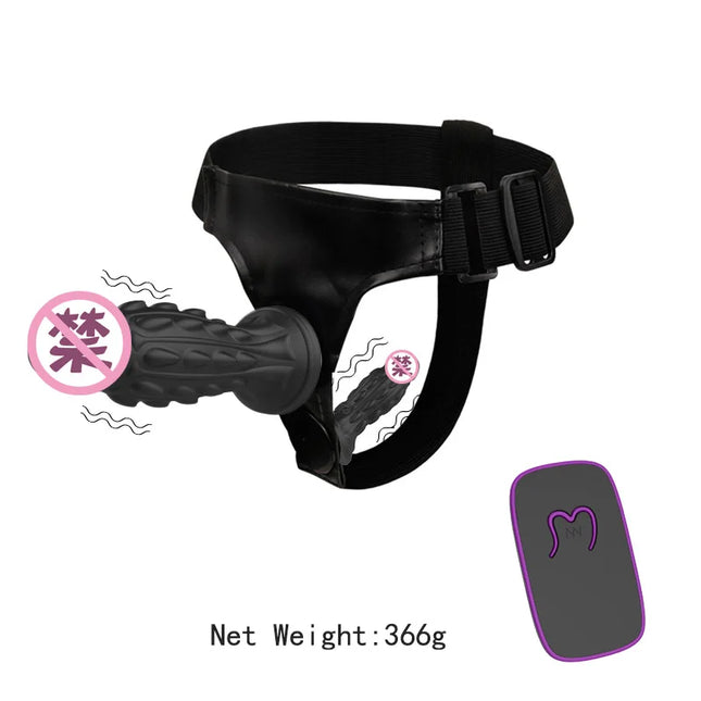 10-Frequency Vibrating Strap-On Dildo Harness Silicone Remote Control Vibrator Sex Toy for Women Lesbian Couples Hands-Free Play