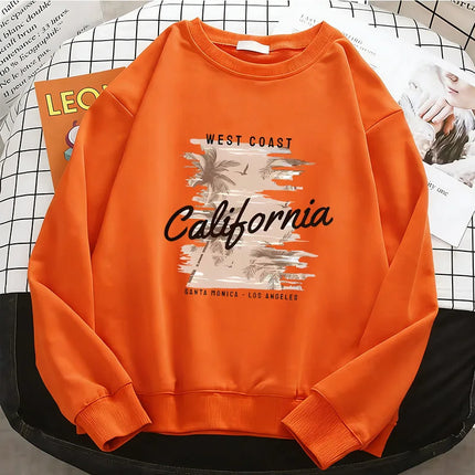 Fashion Y2k California West Coast Womens Hoodies Warm Fleece Sweatshirt Soft Breathable O-Neck Pullover Casual Female Clothes