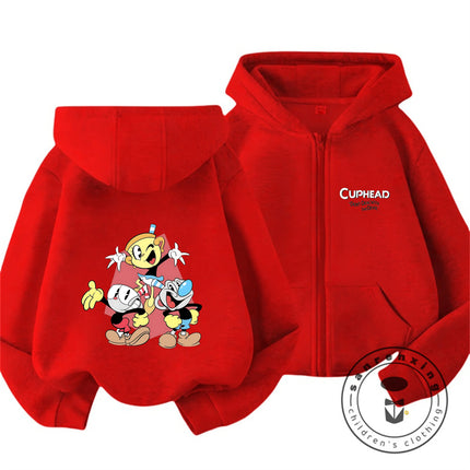 Cuphead 2026 Lovely Zipper Hoodie Boys Girls 3-14Y Autumn Winter Cute Kawaii Cartoon Street Hot Fashion Outdoor Casual Warm