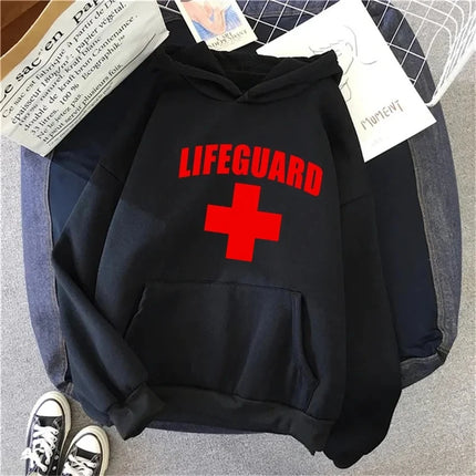 Autumn Winter Women Hoodies Funny Lifeguard Print Hip Hop Fleece Woman Casual Pullover Streetwear Female Y2K Hoodies Clothing