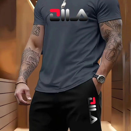 Men's Summer Beach Sports Suit Casual Outdoor Basketball Sports Comfortable Two-Piece Set with Fashion Loose T-Shirt And Shorts