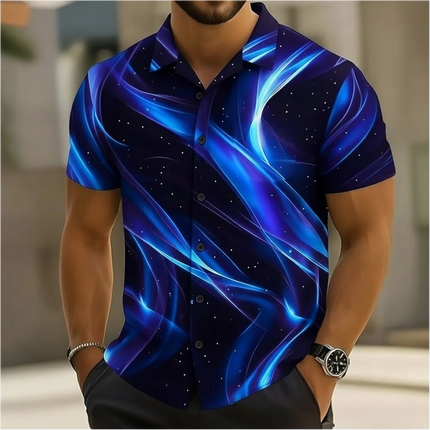 Dazzling men's short sleeved shirt, fashionable trend, loose top, street outdoor, casual and comfortable